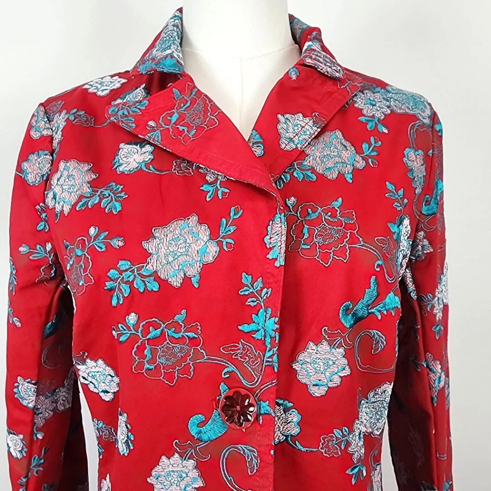 Johnny Was Floral Embroidered Coat Red Medium Like New *RARE FIND* - Picture 5 of 16